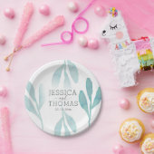 水彩ティール（緑がかった色）紅葉ウェディングパーティー ペーパープレート (パーティー)