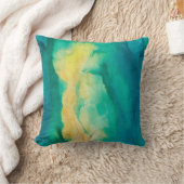 水彩ティール（緑がかった色）緑と黄の装飾用クッション クッション (ブランケット)