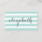 水彩ティール（緑がかった色）緑ストライプフェミニン色 名刺 (正面)