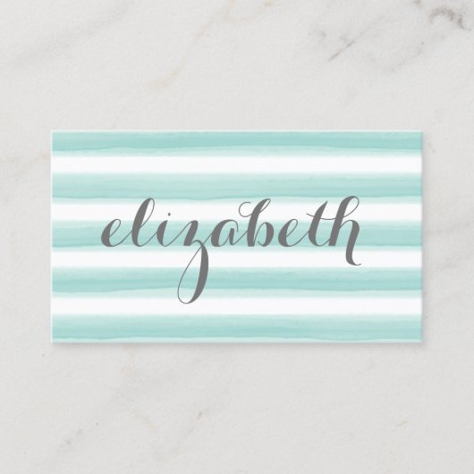 水彩ティール（緑がかった色）緑ストライプフェミニン色 名刺 (正面)