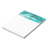 水彩ティール(緑がかった色)緑色スプラッシュホワイトレター ノートパッド (回転)