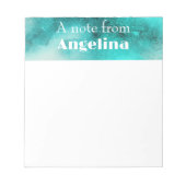 水彩ティール(緑がかった色)緑色スプラッシュホワイトレター ノートパッド (正面)