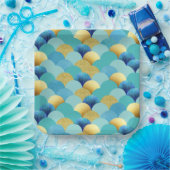 水彩ティール(緑がかった色)金ゴールドグリッターマーメイド紙プレート ペーパープレート (パーティー)