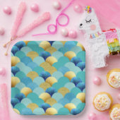 水彩ティール(緑がかった色)金ゴールドグリッターマーメイド紙プレート ペーパープレート (パーティー)