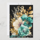 水彩ティール（緑がかった色）金ゴールドフローラキンセアニェラ 招待状 (裏面)