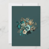 水彩ティール(緑がかった色)金ゴールドフローラブライダルシャワー 招待状 (裏面)