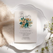 水彩ティール(緑がかった色)金ゴールドフローラ披露宴 エンクロージャーカード