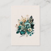 水彩ティール（緑がかった色）金ゴールドフローラ披露宴 エンクロージャーカード (裏面)