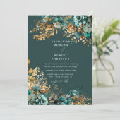 水彩ティール（緑がかった色）金ゴールド結婚フローラ 招待状 (スタンド正面)