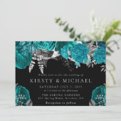 水彩ティール（緑がかった色）銀バラ結婚ズ 招待状 (スタンド正面)