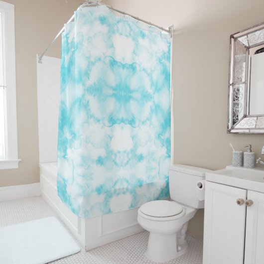 水彩ティール（緑がかった色）青抽象芸術模様 シャワーカーテン (インサイチュ)