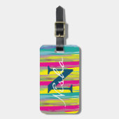 水彩テクスチカラフルャ青白モノグラム ラゲッジタグ (正面縦)