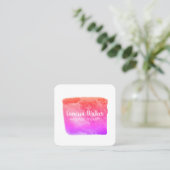 水彩テクスチャカラフルスクエアピンク スクエア名刺 (スタンド正面)