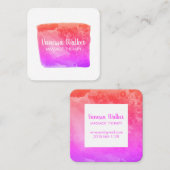 水彩テクスチャカラフルスクエアピンク スクエア名刺 (正面/裏面)