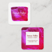 水彩テクスチャカラフルスクエアホットピンク スクエア名刺 (正面/裏面)