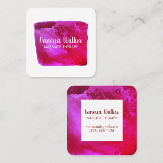 水彩テクスチャカラフルスクエアホットピンク スクエア名刺 (正面/裏面)