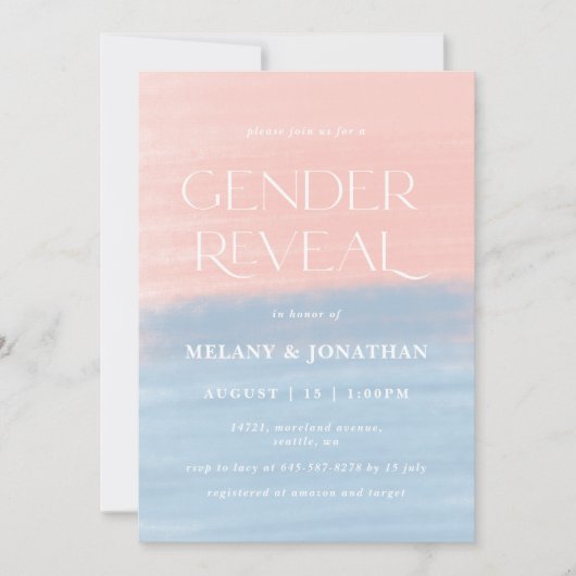 水彩テクスチャベビーシャワーピンクブルー 招待状 (正面)