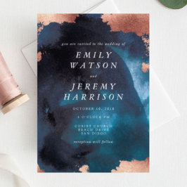 水彩テクスチャムーディネイビー結婚式招待状 招待状