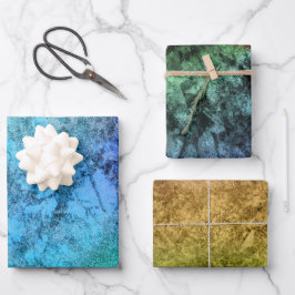 水彩テクスチャーブルーグリーン虹 ラッピングペーパーシート