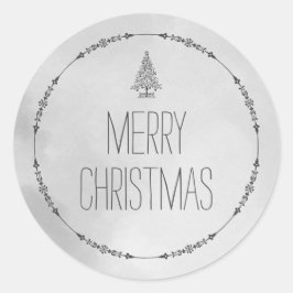 水彩テクスチャ エレガント グレー メリークリスマス ラウンドシール