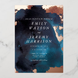 水彩テクスチャMoody Navy 結婚's 箔招待状