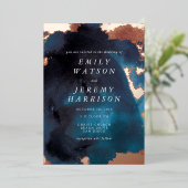 水彩テクスチャMoody Navy 結婚's 箔招待状 (立ち正面)