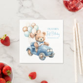 水彩テディベアが車を運転する初誕生日 スタンダードカクテルナプキン (インサイチュ)