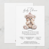 水彩テディベアの女の子ベビーシャワー招待状 招待状 (正面/裏面)