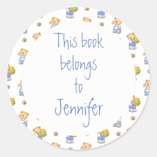 水彩テディベアカスタムライブラリプレート ラウンドシール (正面)