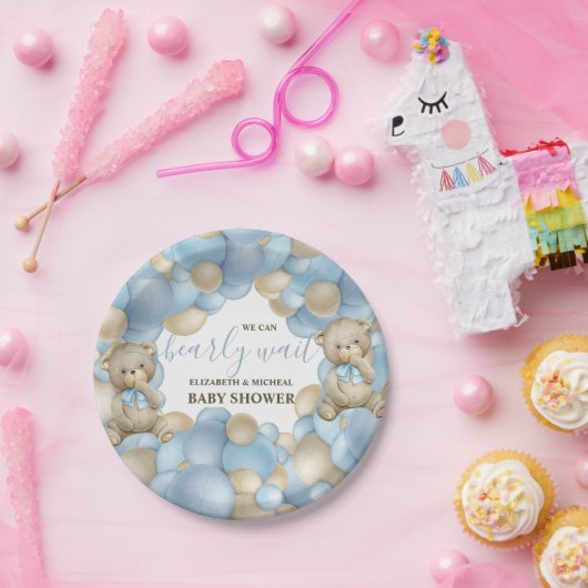 水彩テディベアバルーンテーマ紙プレート ペーパープレート (パーティー)