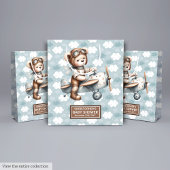 水彩テディベアパイロットベビーシャワートリートバッグ ミディアムペーパーバッグ