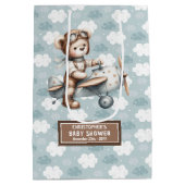 水彩テディベアパイロットベビーシャワートリートバッグ ミディアムペーパーバッグ (裏面)