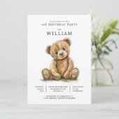 水彩テディベアボーイ1st誕生日 招待状 (スタンド正面)