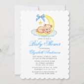 水彩テディベアームーンブルーベビーシャワー 招待状 (正面)