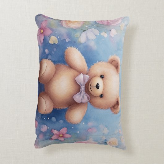 水彩テディベア枕ギフト植物性ギフト アクセントクッション (裏面(縦))