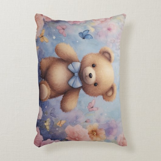 水彩テディベア枕ギフト植物性ギフト アクセントクッション (正面(垂直))