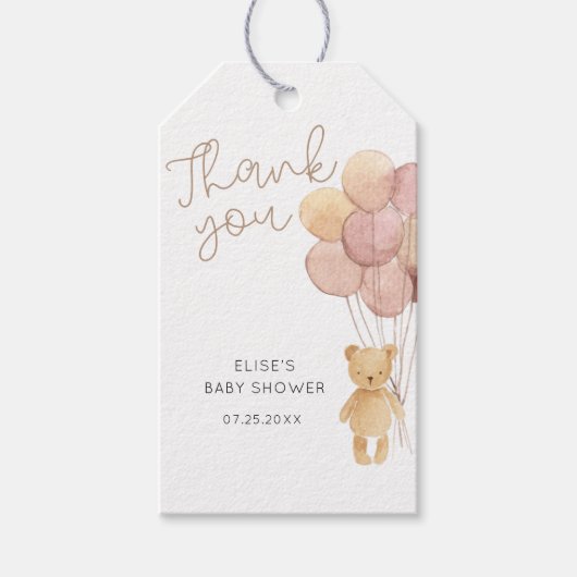 水彩テディベア風船 ギフトタグ (正面)