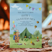 水彩テディベア、冒険の誕生日 招待状