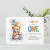 水彩テディベア 1歳の誕生日パーティー 招待状 (スタンド正面)