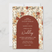 水彩テラコッタとアイボリー野生の花 招待状 (正面)