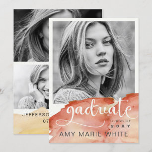 水彩テラコッタスクリプト写真 卒業式 招待状