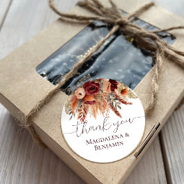 水彩テラコッタフラワーズパンパスサンキュー ラウンドシール