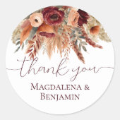 水彩テラコッタフラワーズパンパスサンキュー ラウンドシール (正面)