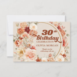 水彩テラコッタブルゴーニュ赤面30歳の誕生日 サンキューカード