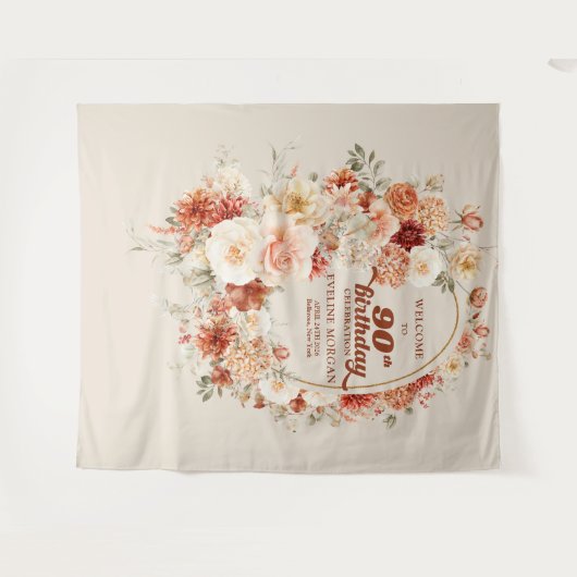 水彩テラコッタブルゴーニュ赤面90歳の誕生日 タペストリー (正面(横))