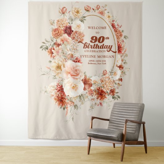 水彩テラコッタブルゴーニュ赤面90歳の誕生日 タペストリー (インサイチュ)