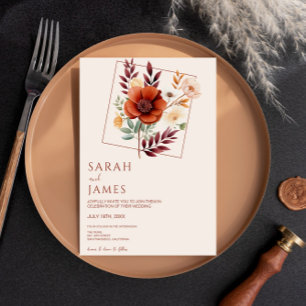 水彩テラコッタワイルドフラワーモダンズ結婚 招待状