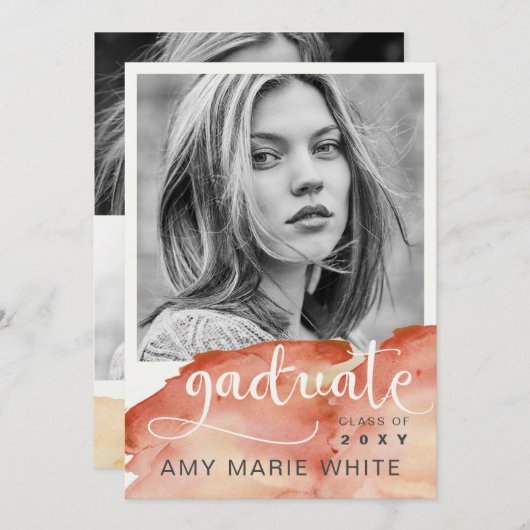 水彩テラコッタ手書きフォト卒業式 招待状 (正面/裏面)