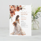 水彩テラコッタ秋結婚花ズガウン 招待状 (スタンド正面)