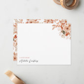 水彩テラコッタ花の葉のスクリプトノート ノートカード (正面/裏面インサイチュ)